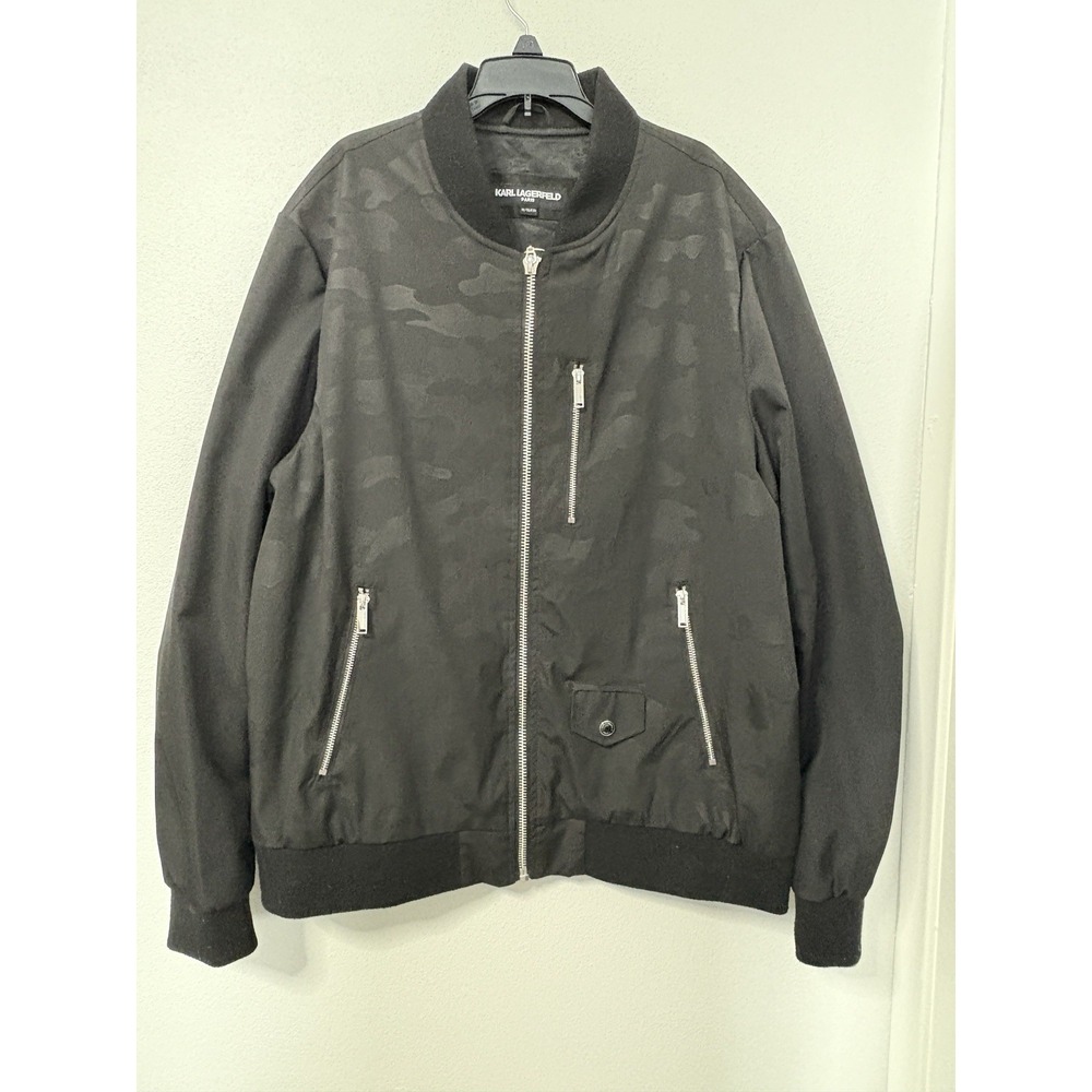 Karl Lagerfeld Paris Jacket Men's XL Bomber Camouflage Full Zip Designer Flight